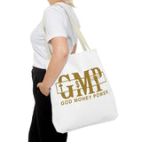 GMP "God Money Power" Gold Logo Tote Bag — Inspirational Faith & Prosperity Canvas Tote