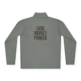 Quarter-Zip Pullover — 'God Money Power' Graphic Pullover with Chest Portrait