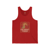 Spiritual Pyramid Tank — "God Money Power" Graphic Jersey Tank Top