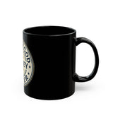 Black Mug — 'God Money Power' Vintage Crest Coffee Cup (11oz & 15oz)