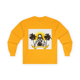Long Sleeve Tee — Tropical Savior Graphic (Palm Trees & Sunburst)