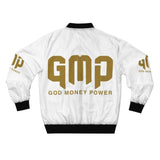 GMP God Money Power Bomber Jacket – White & Gold Streetwear