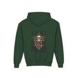 Youth Hoodie "God Money Power" Skull Graphic