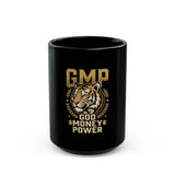 GMP Tiger Mug — "God Money Power" Black Ceramic Coffee Cup