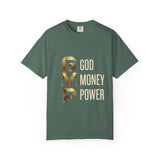 T-Shirt — GVMP Gold Graphic: "God Money Power" Statement Tee