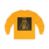 Long Sleeve Tee — Gold Saint Illustration with "I Got Money Power" Banner
