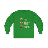 GMP Long Sleeve Tee — God Money Power Gold Graphic