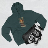 God Money Power Hoodie — Graphic Religious Statement Pullover