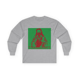 Long Sleeve Tee — Retro Religious Icon Graphic (Green/Red)