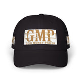 GMP 'Good Money Power' White Dad Cap — Distressed Gold Logo Baseball Hat