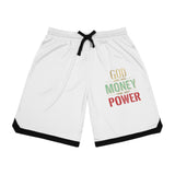 Basketball Shorts — "God Money Power" Graphic Athletic Rib Shorts