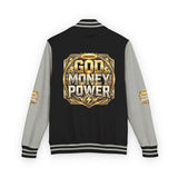 Letterman Jacket — God Money Power Gold Emblem Varsity Jacket