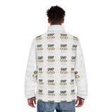 GMP GOD Logo Puffer Jacket — All-Over Print Men’s Winter Coat
