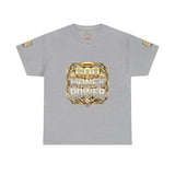 Graphic Tee — "God Money Power" Gold Crest T-Shirt