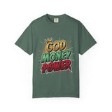 God Money Power T-Shirt — Bold Comic Typography Tee
