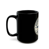 Black Mug — 'God Money Power' Vintage Crest Coffee Cup (11oz & 15oz)