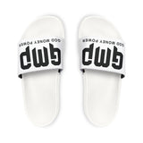God Money Power- Men's Slide Sandals — White "GMP" Removable-Strap Pool Slides