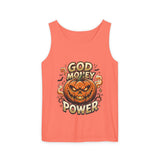God Money Power- Halloween Tank Top — Pumpkin Graphic Sleeveless Tee