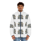 God Money Power Puffer Jacket — Graphic All-Over Print Men's Jacket