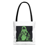 Graphic Tote Bag — Neon Green 'God Money Power' Icon Design
