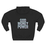 God Money Power Hoodie — Religious Statement Pullover with Bold Typography