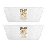 Men's Slide Sandals — White Removable-Strap Slides with 'GMP' Gold Emblem