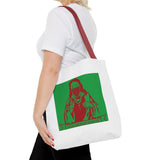 Jesus Face Mask Tote Bag – Green & Red Religious Graphic Shopper