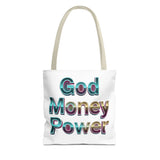 God Money Power Tote Bag – Bold 3D Typography Inspirational Carryall