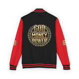 Letterman Jacket — "God Money Power" Bold Crest Varsity Jacket