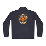 Quarter-Zip Pullover — 'God, Money, Power' Halloween Pumpkin Graphic