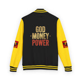 Letterman Jacket — "God Money Power" Red & White Varsity Jacket