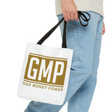 GMP Gold Logo Tote Bag — "God Money Power" Inspirational Canvas Tote
