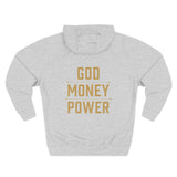 God Money Power Hoodie — Graphic Religious Statement Pullover