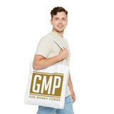 GMP Gold Logo Tote Bag — "God Money Power" Inspirational Canvas Tote