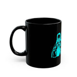 God Money Power Mug — Neon Blue Priest Design Black Coffee Cup