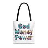 God Money Power Tote Bag – Bold 3D Typography Inspirational Carryall
