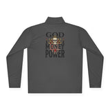 Quarter-Zip Pullover — "God Money Power" Skull Graphic