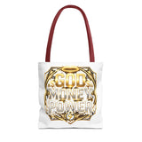 Tote Bag — "God Money Power" Gold Graphic Tote for Faith & Hustle