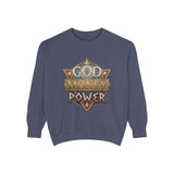 God Money Power Sweatshirt - Vintage Crest Graphic Crewneck