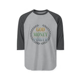 Raglan Shirt - God Money Power Vintage Laurel Baseball Tee