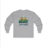 Long Sleeve Tee — "God Money Power" Graphic Spiritual Streetwear