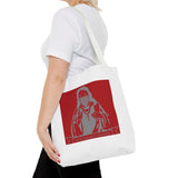 Saint Icon Red Graphic Tote Bag — 'Good Money Power' Illustration