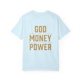 God Money Power T-Shirt — Crown, Coin & Fist Graphic Tee