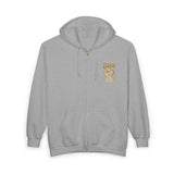 GMP "God Money Power" Zip Hoodie – Gold Lion Emblem Full‑Zip Sweatshirt