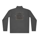 Quarter-Zip Pullover — 'God Money Power' Graphic Pullover with Chest Portrait