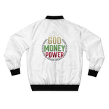 Bomber Jacket — "God Money Power" Graphic Bomber Jacket