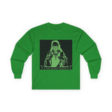 Long Sleeve Tee — Neon Green 'God Money Power' Graphic