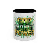 Accent Coffee Mug — "God Money Power" Bold Graphic Ceramic Mug