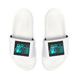 Men's Removable-Strap Sandals — White Slide Sandals with Teal Skull Graphic