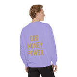 Sweatshirt — 'God Money Power' Crown & Fist Graphic Crewneck
